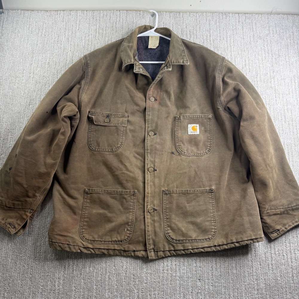 VTG Carhartt Blanket Lined Chore Coat Chestnut Brown CB183 Jacket Mens Size XL